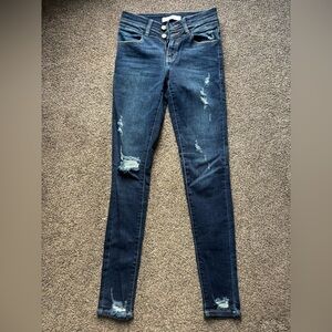 KanCan Dark Blue Distressed High-Rise Skinny Jeans